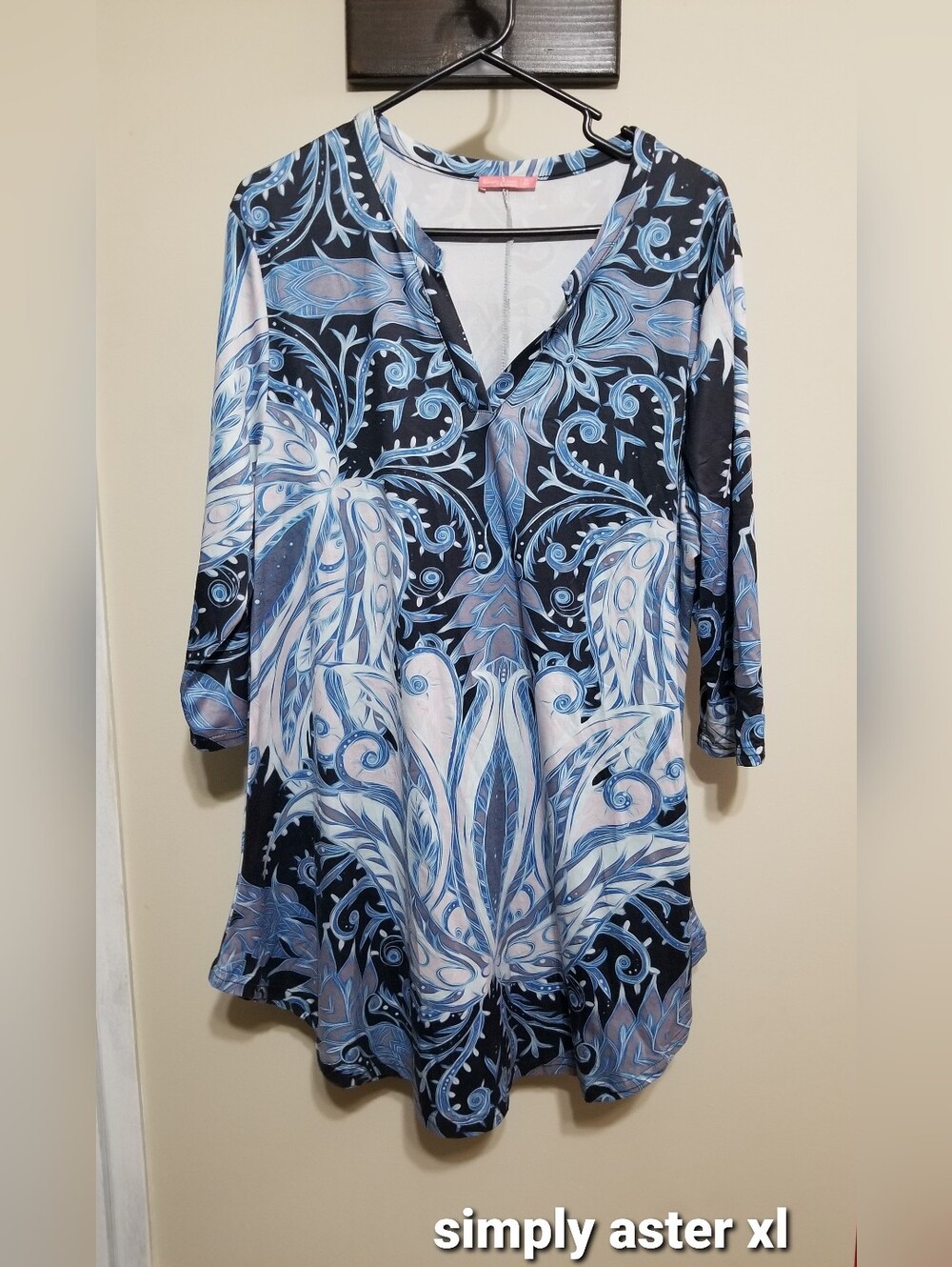 Simply Aster Blue Paisley V-Neck Dress XL Feminine